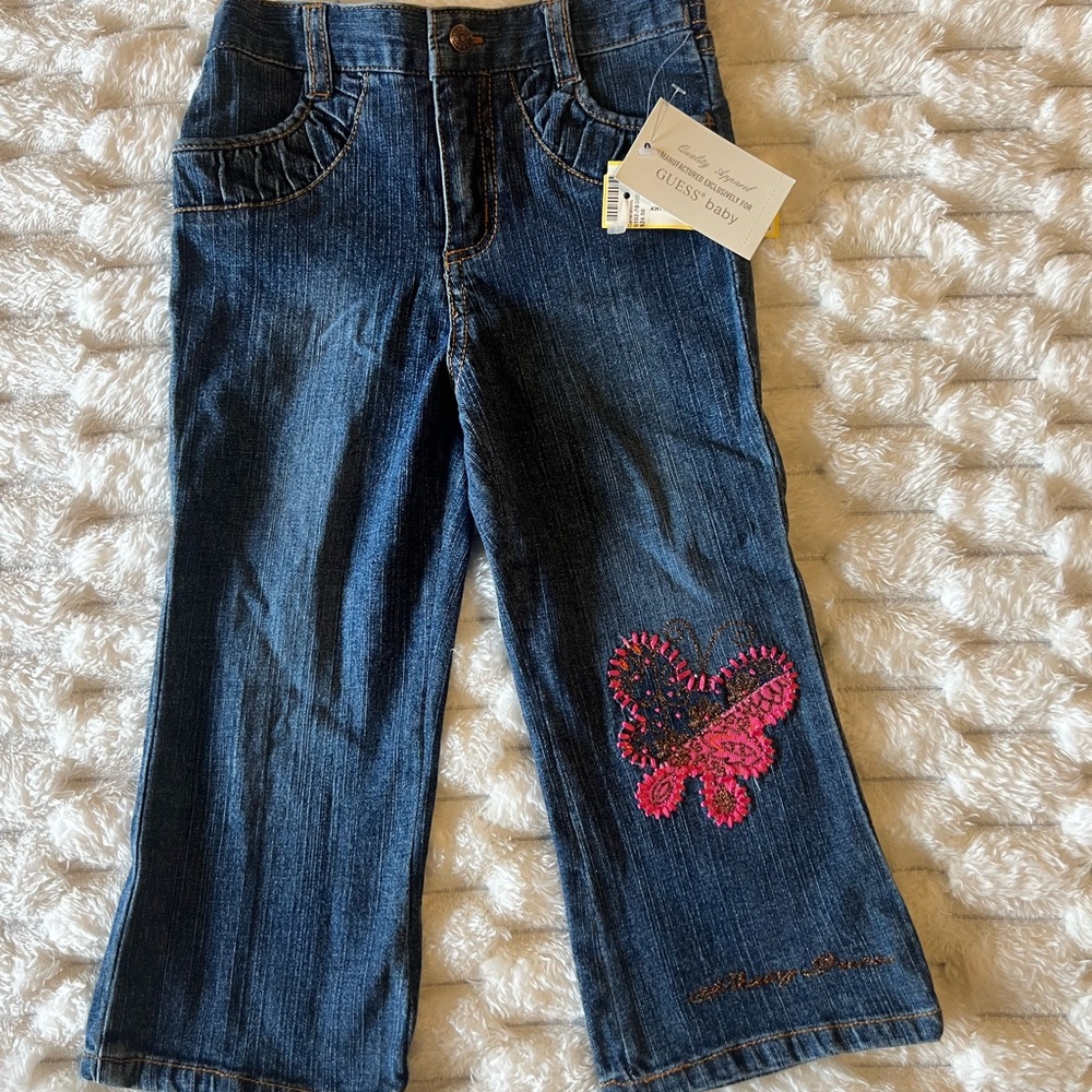 Y2K Guess Baby Flare Jeans Butterfly Embroidered Denim Fairycore NWT coquette - Picture 8 of 8